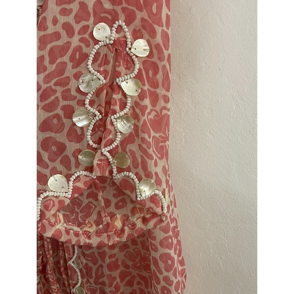 Letarte M Cover Up Pink Chiffon Shell Trim Kimono Animal Print Swim Tunic - Picture 5 of 9